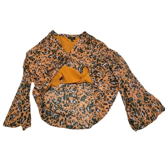 Jessica Simpson Women Cathay Spice Animal Print Split Neck Blouse Top (S) NWT - Picture 4 of 11